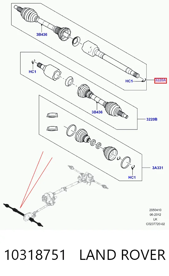Привод передний правый Hotbray LR064251 цена, от 181.33 USD
