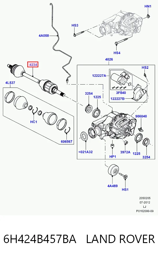 6H424B457BA Land Rover Полуось задняя левая