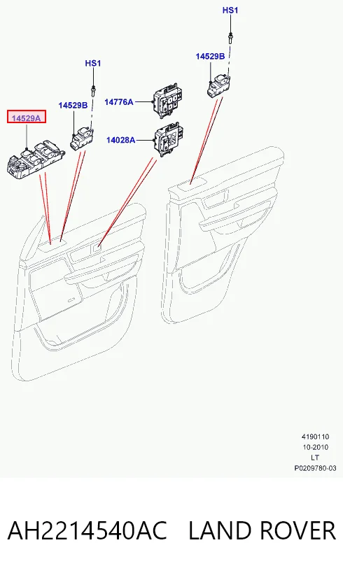 AH2214540AC Land Rover Кнопки переднего левого стекло подъёмника