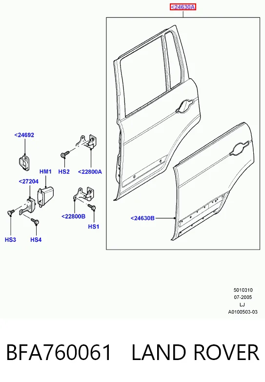 Дверь задняя, правая на Land Rover Range Rover III L322