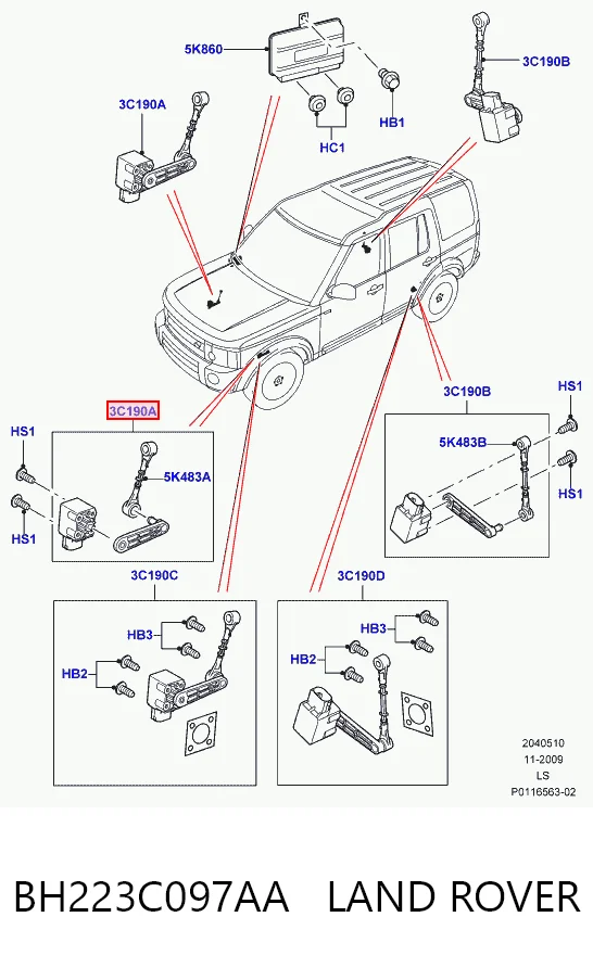 Датчик уровня положения кузова передний правый Land Rover 5H223C097BA цена, от 63.56 USD