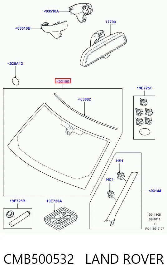 Стекло лобовое  LAND ROVER CMB500532