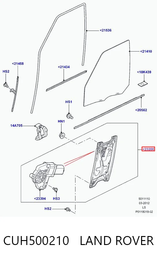 Механизм стеклоподъемника передней левой двери на Land Rover Discovery III LR3