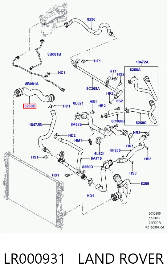LR000931 Land Rover Шланг системы охлаждения