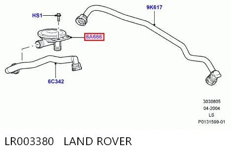 LR003380 Land Rover Клапан PCV вентиляции картера