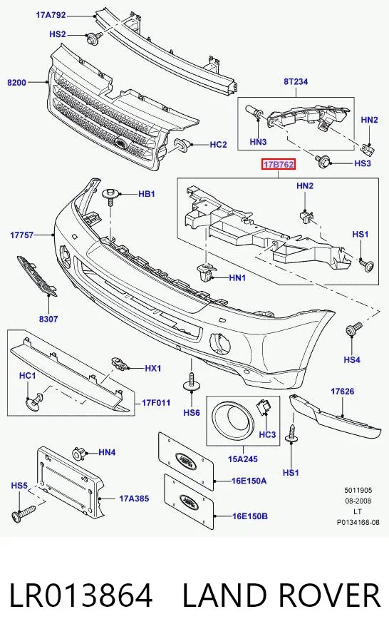 LR013864 Land Rover Кронштейн крепления бампера переднего правый