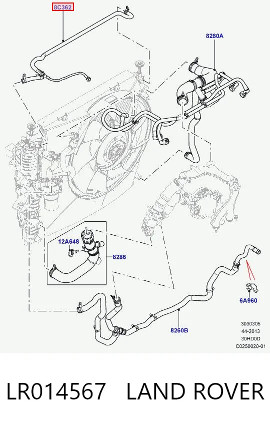 LR014567 Land Rover Шланг расширительного бачка верхний