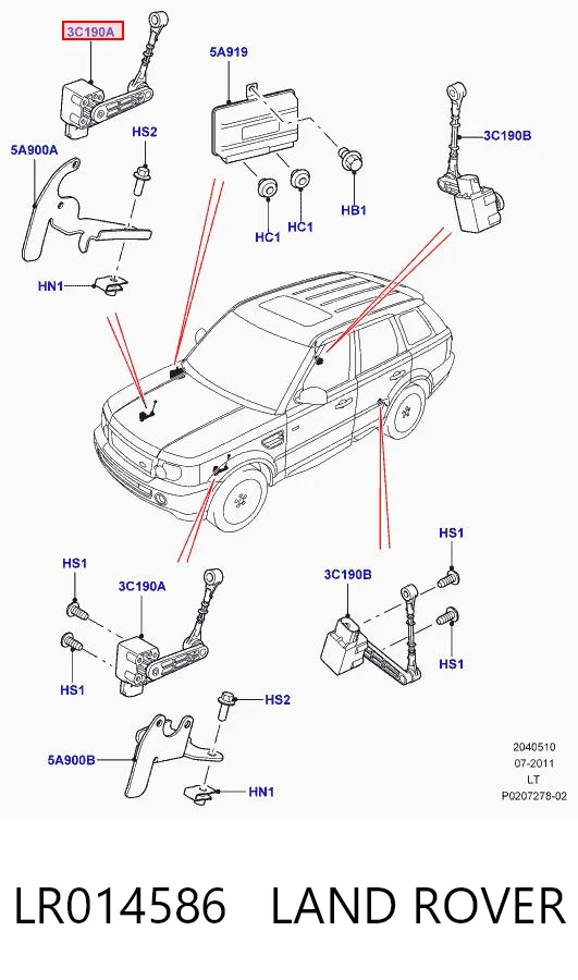 LR014586 Land Rover Датчик уровня кузова, передний