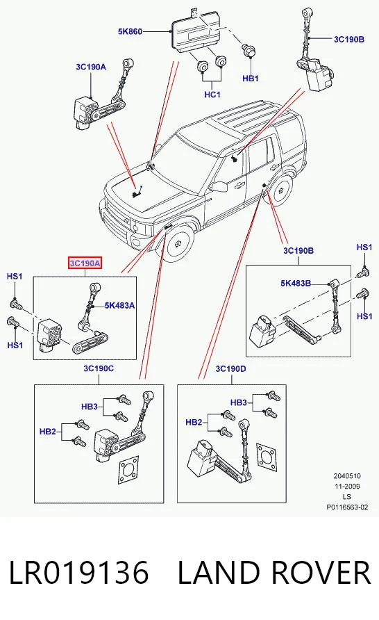 Купить 5H223C097BA Land Rover Датчик уровня положения кузова передний правый