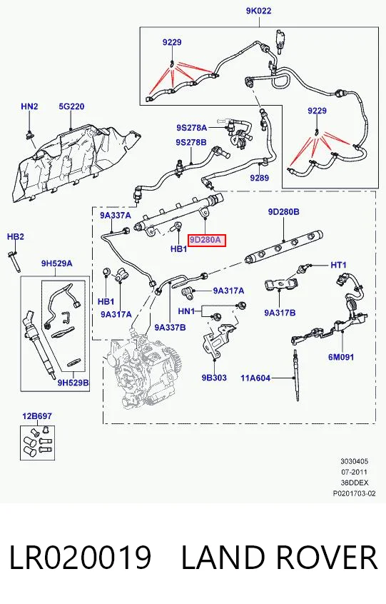 LR020019 Land Rover Распределитель топлива (рампа) правый