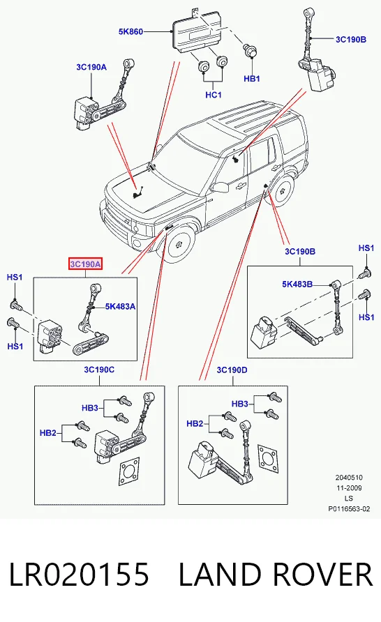 LR020155 Land Rover Датчик уровня положения кузова передний левый