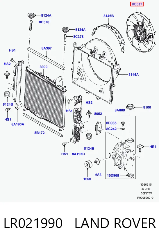 Электровентилятор охлаждения в сборе Britpart LR023392 цена, от 245.56 USD