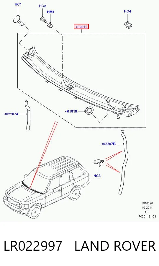LR022997 Land Rover Водосток лобового стекла, жабо