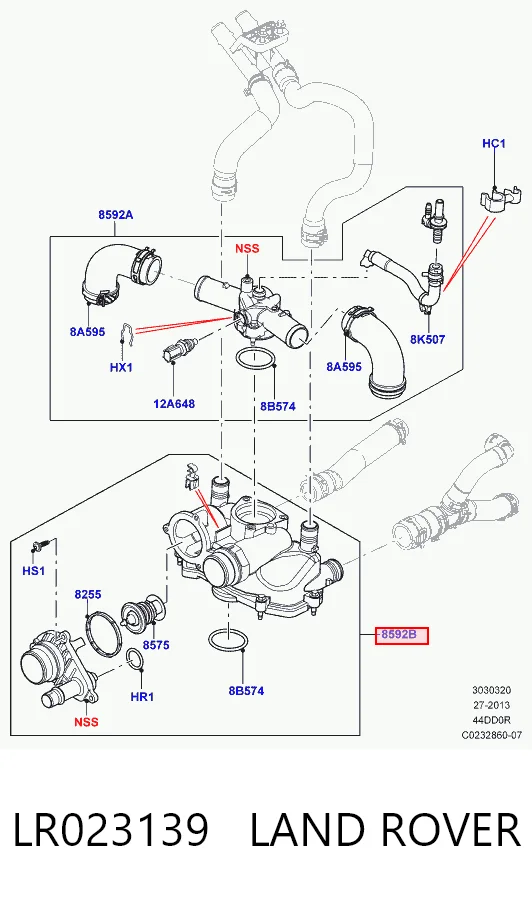 AL3Q9K478DB Land Rover Корпус термостата в сборе