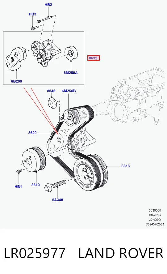 LR025977 Land Rover Натяжитель клинового ремня