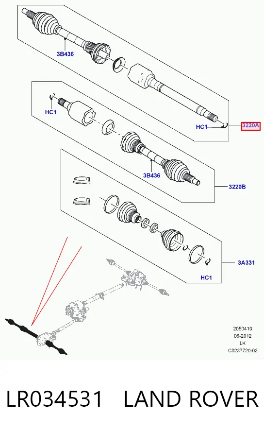 LR034531 Land Rover Полуось передняя, правая