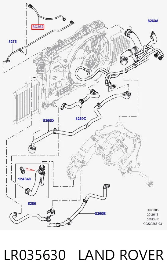 LR035630 Land Rover Шланг термостата