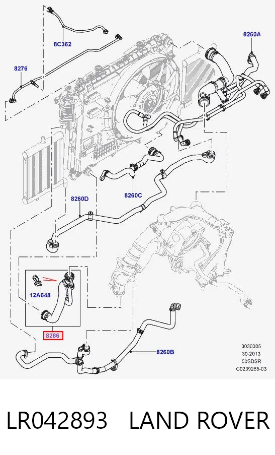 LR042893 Land Rover Патрубок радиатора охлаждения нижний