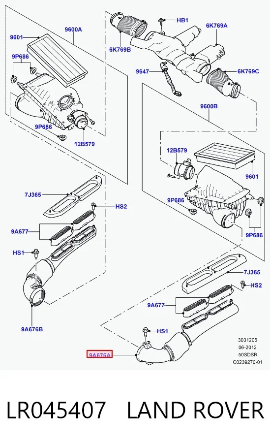 LR045407 Land Rover Патрубок воздушный, вход воздушного фильтра