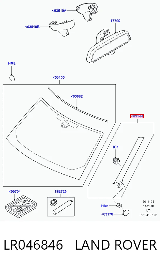 LR046846 Land Rover Молдинг лобового стекла, правый
