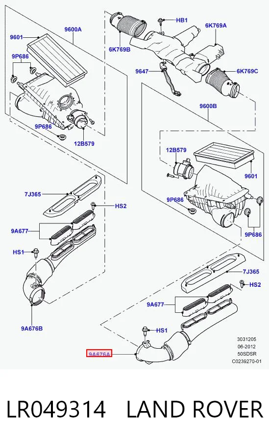 LR049314 Land Rover Патрубок воздушный, вход воздушного фильтра