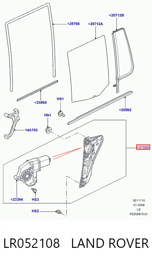 AH2227001AA Land Rover Механизм стеклоподъемника двери задней, левой