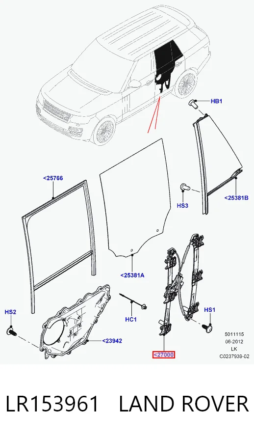 LR153961 Land Rover  Механизм стеклоподъемника правой задней двери
