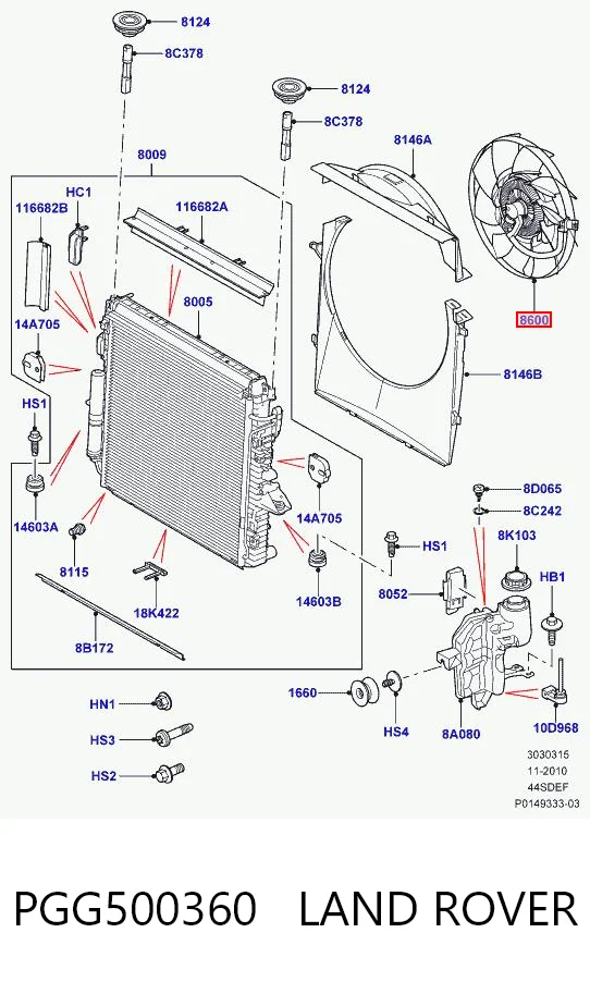 Электровентилятор охлаждения в сборе Britpart LR025234 цена, от 269.80 USD
