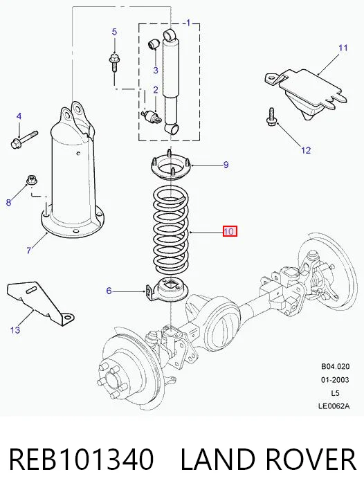 Пружина передняя левая REB101340 Rover