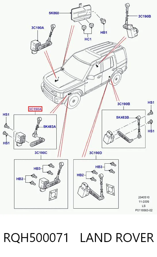 RQH500071 Land Rover Датчик уровня положения кузова передний левый