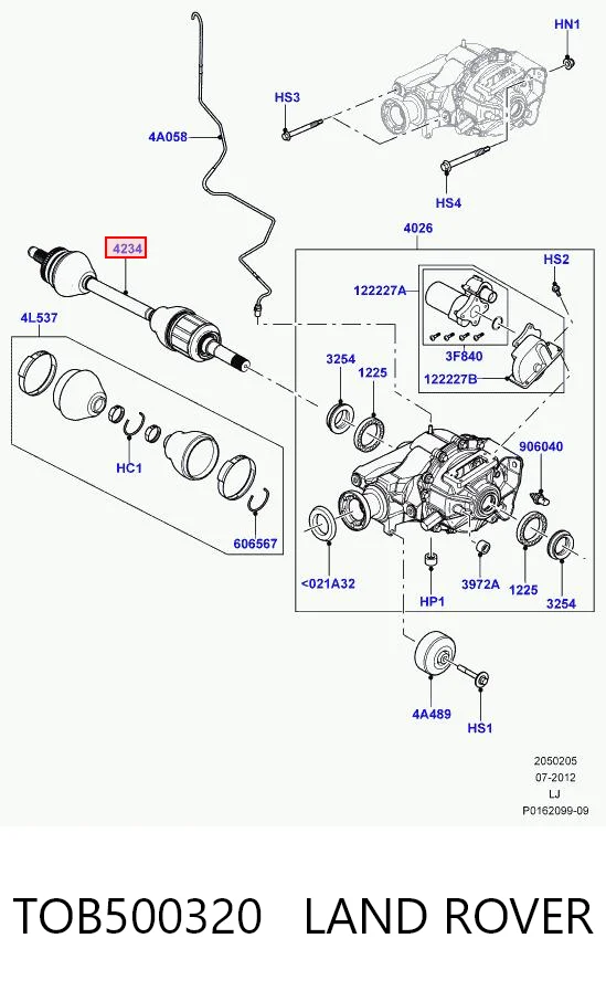 TOB500320 Land Rover Полуось задняя левая