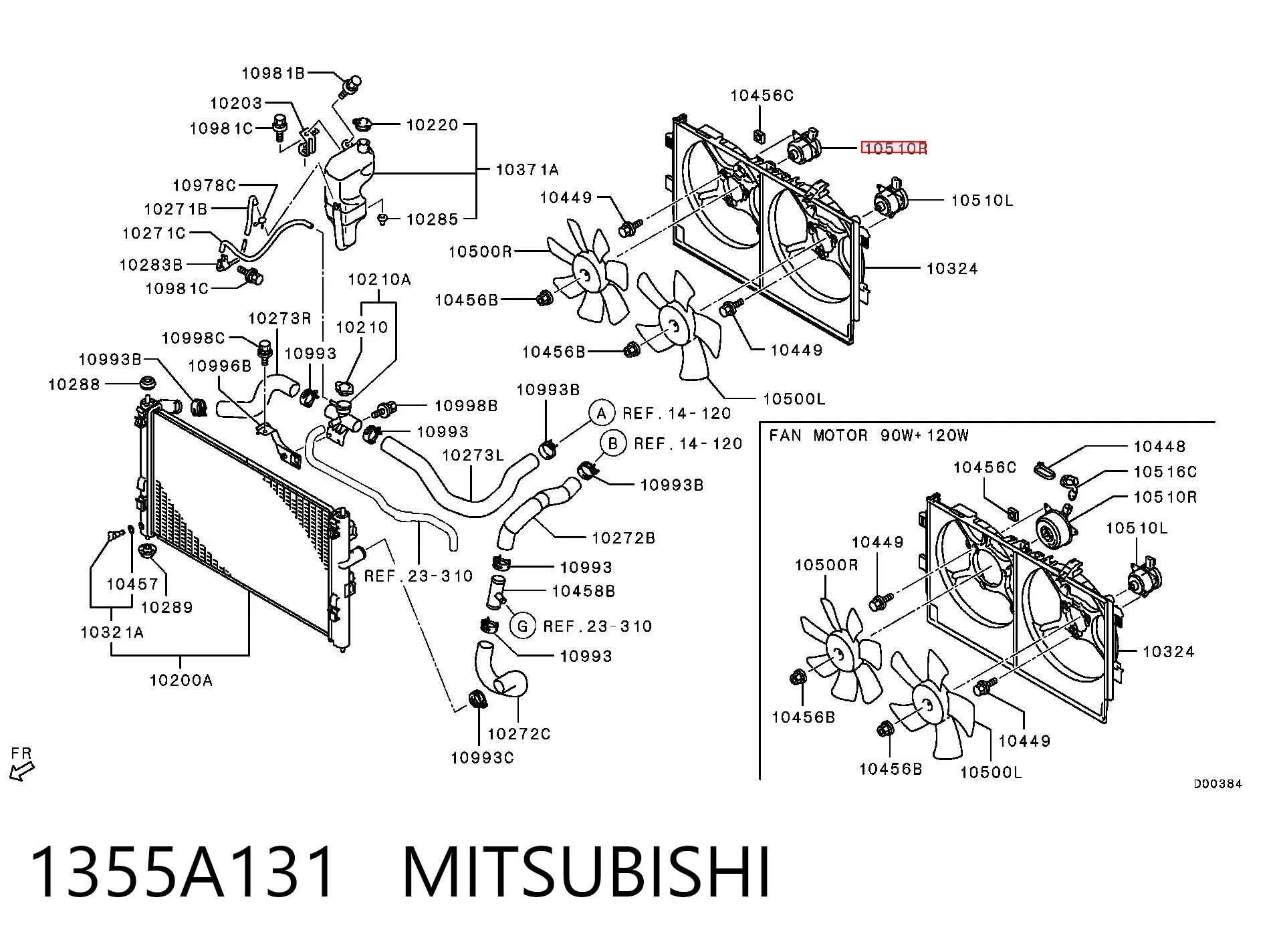 1355A131 Mitsubishi Мотор вентилятора системы охлаждения правый