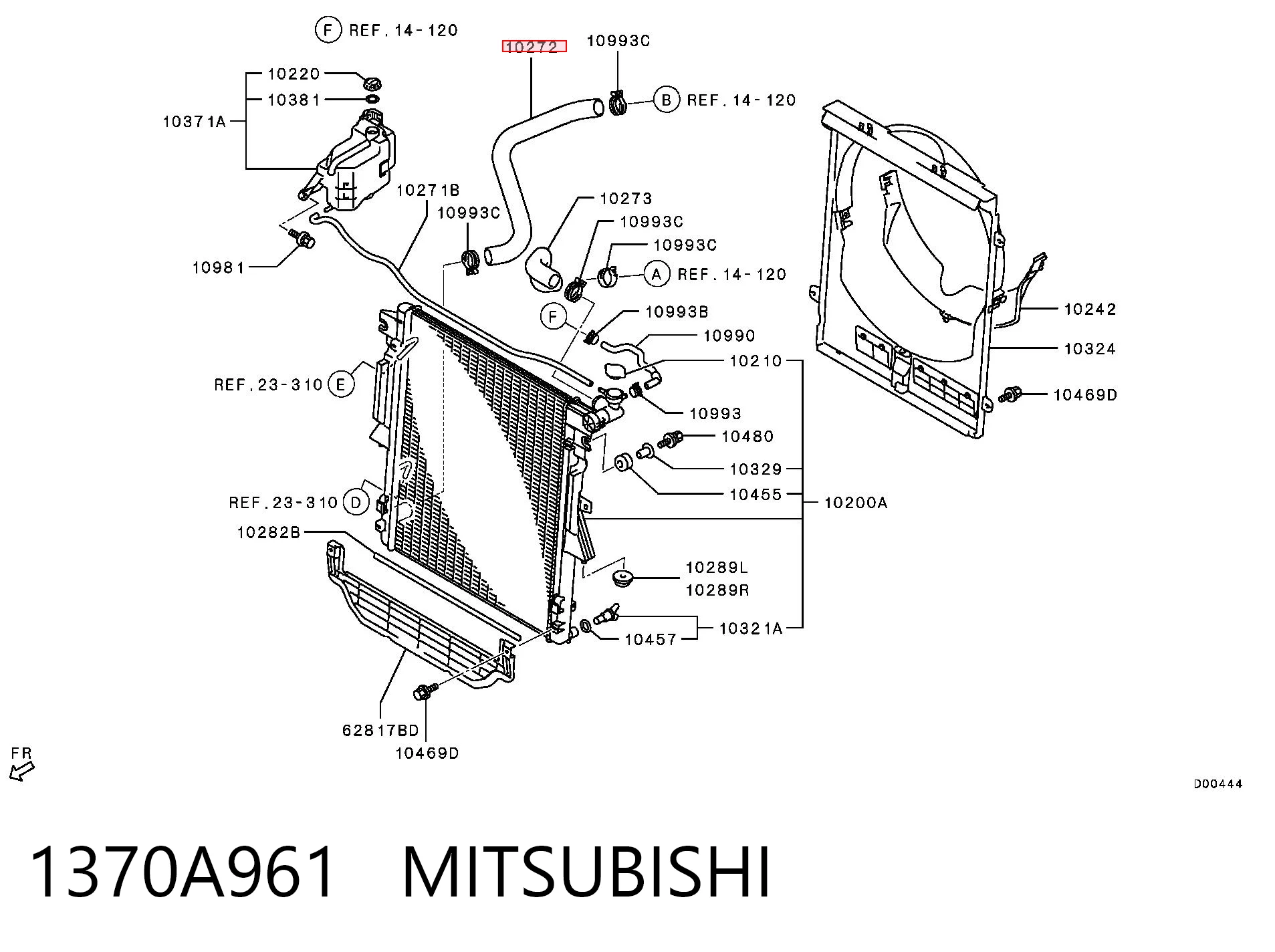1370A961 Mitsubishi Патрубок радиатора охлаждения нижний