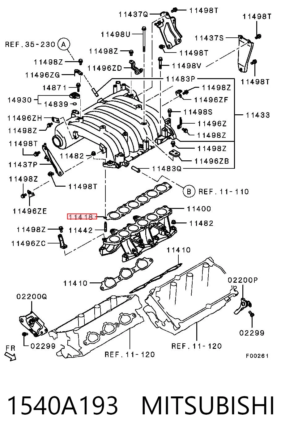 1540A193 Mitsubishi Прокладка впускного коллектора, верхняя