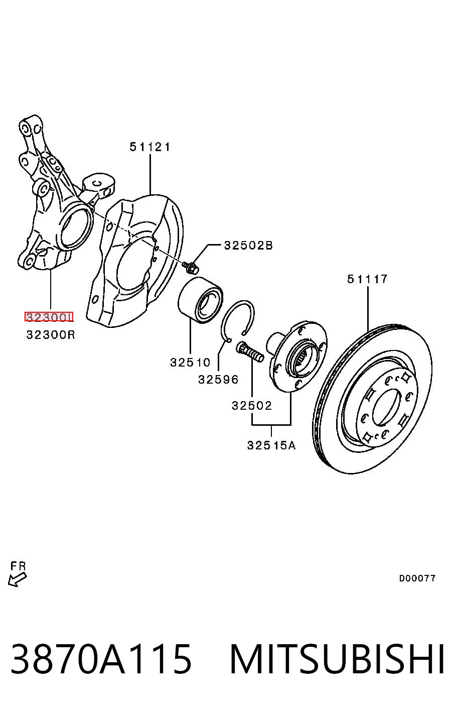 3870A115 Mitsubishi Цапфа - поворотный кулак передний, левый