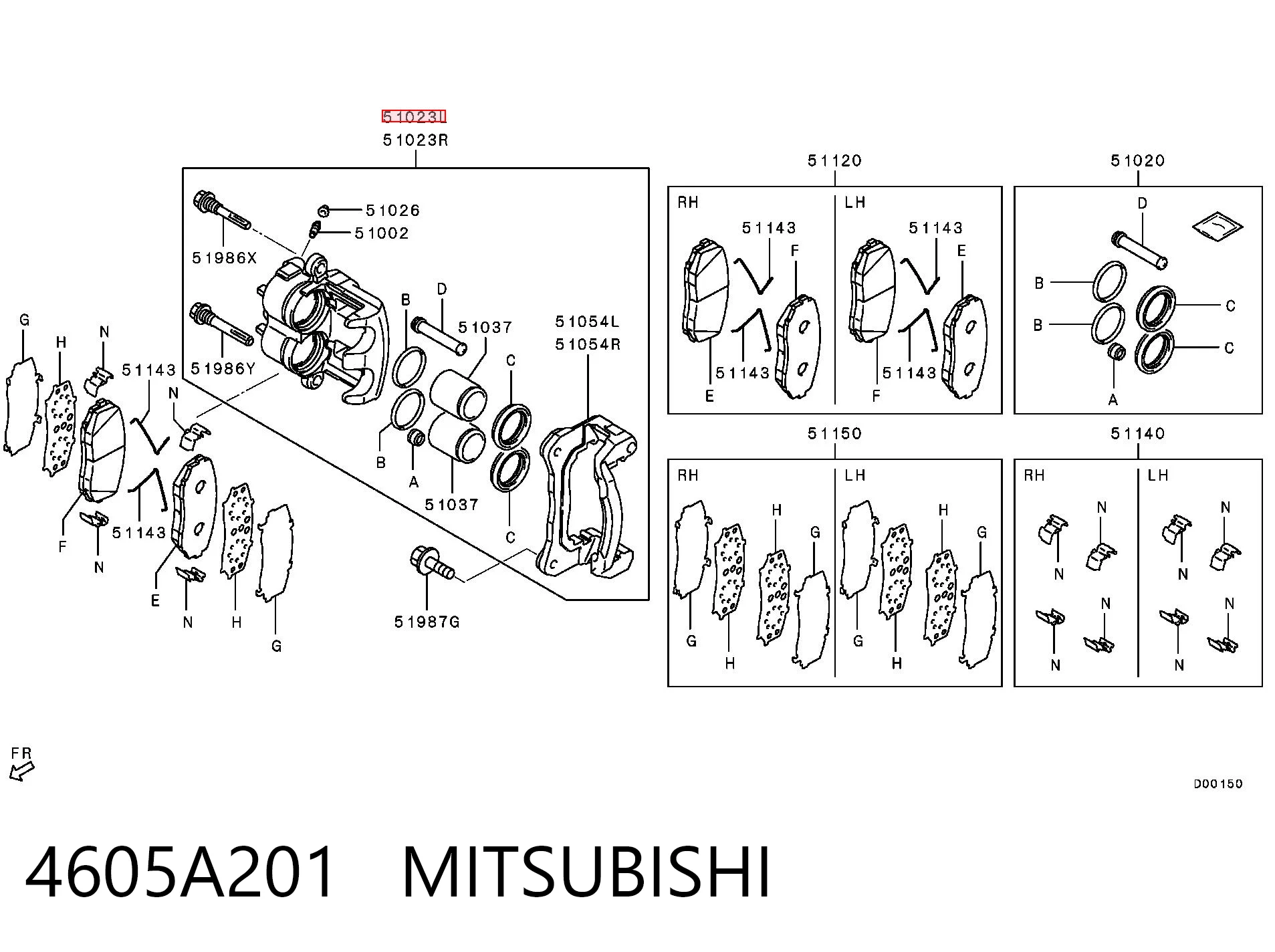 4605A201 Mitsubishi Суппорт тормозной, передний, левый