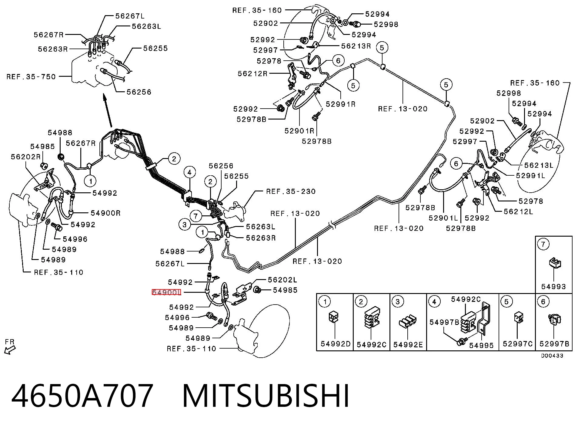4650A707 Mitsubishi Шланг тормозной левый передний
