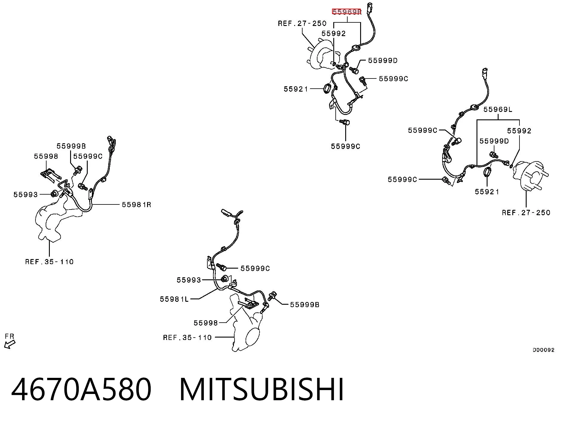 4670A580 Mitsubishi Датчик АБС (ABS) задний, правый