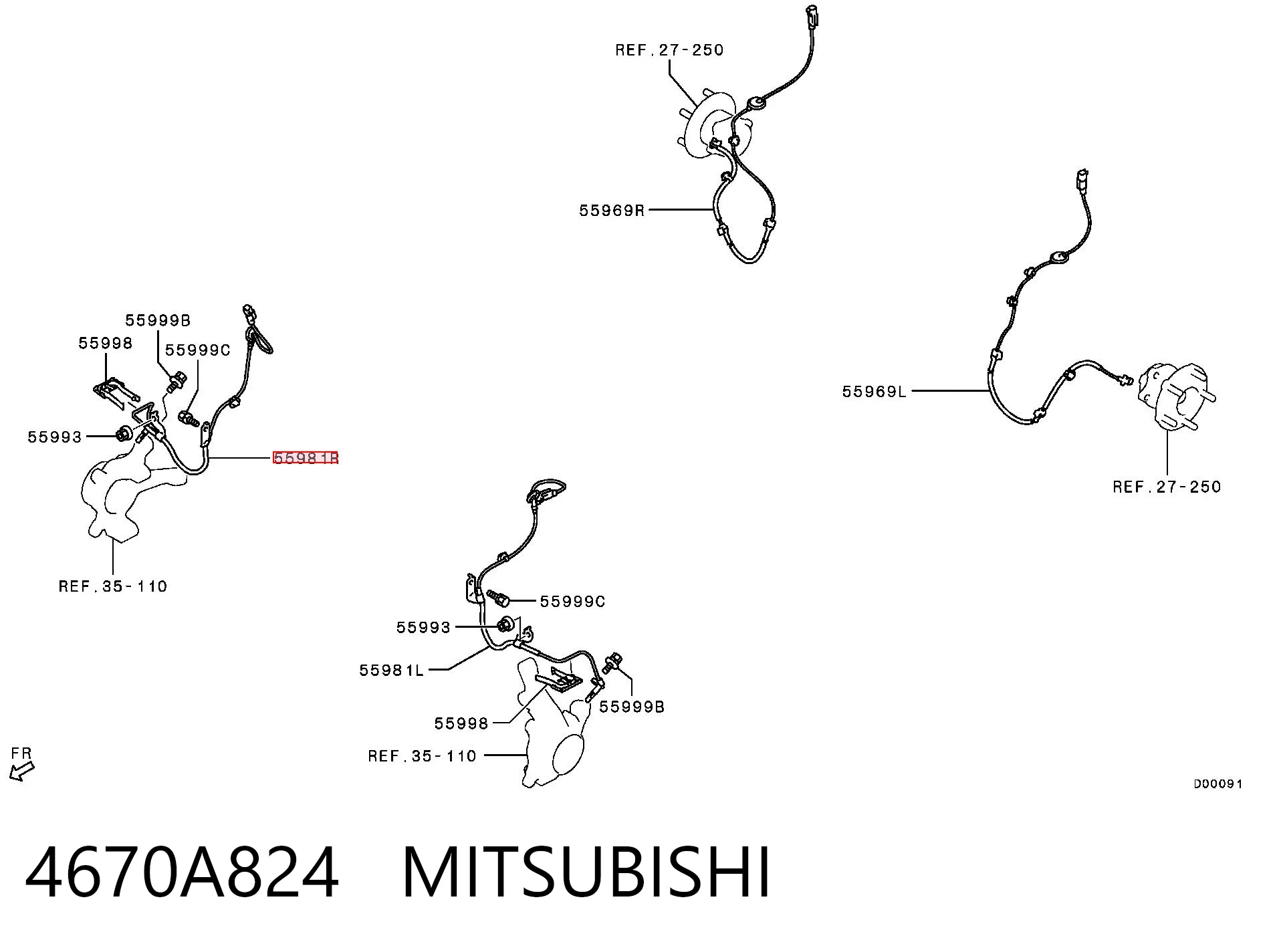 4670A824 Mitsubishi Датчик ABS передний правый