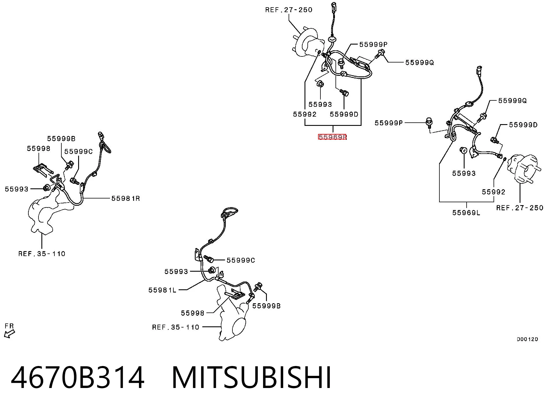 4670B314 Mitsubishi Датчик АБС (ABS) задний, правый