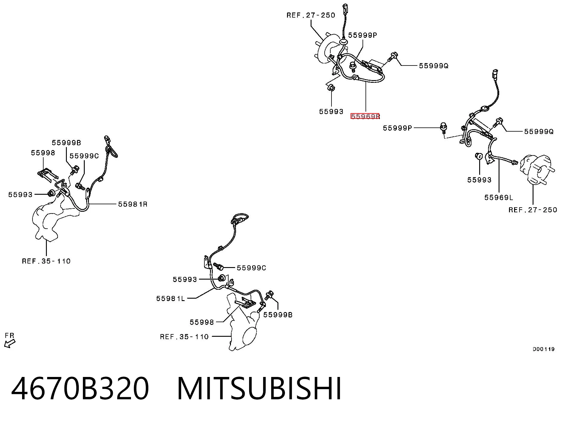 4670B320 Mitsubishi Датчик АБС (ABS) задний, правый