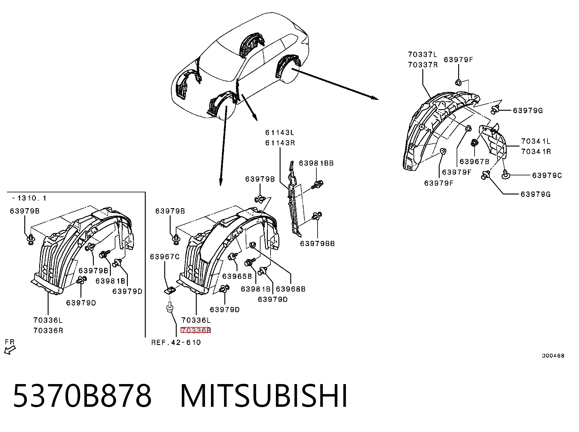 Правый подкрылок переднего крыла Mitsubishi Outlander III внедорожник (GF, GG) (2010 - 2022) цена, от 14.59 USD