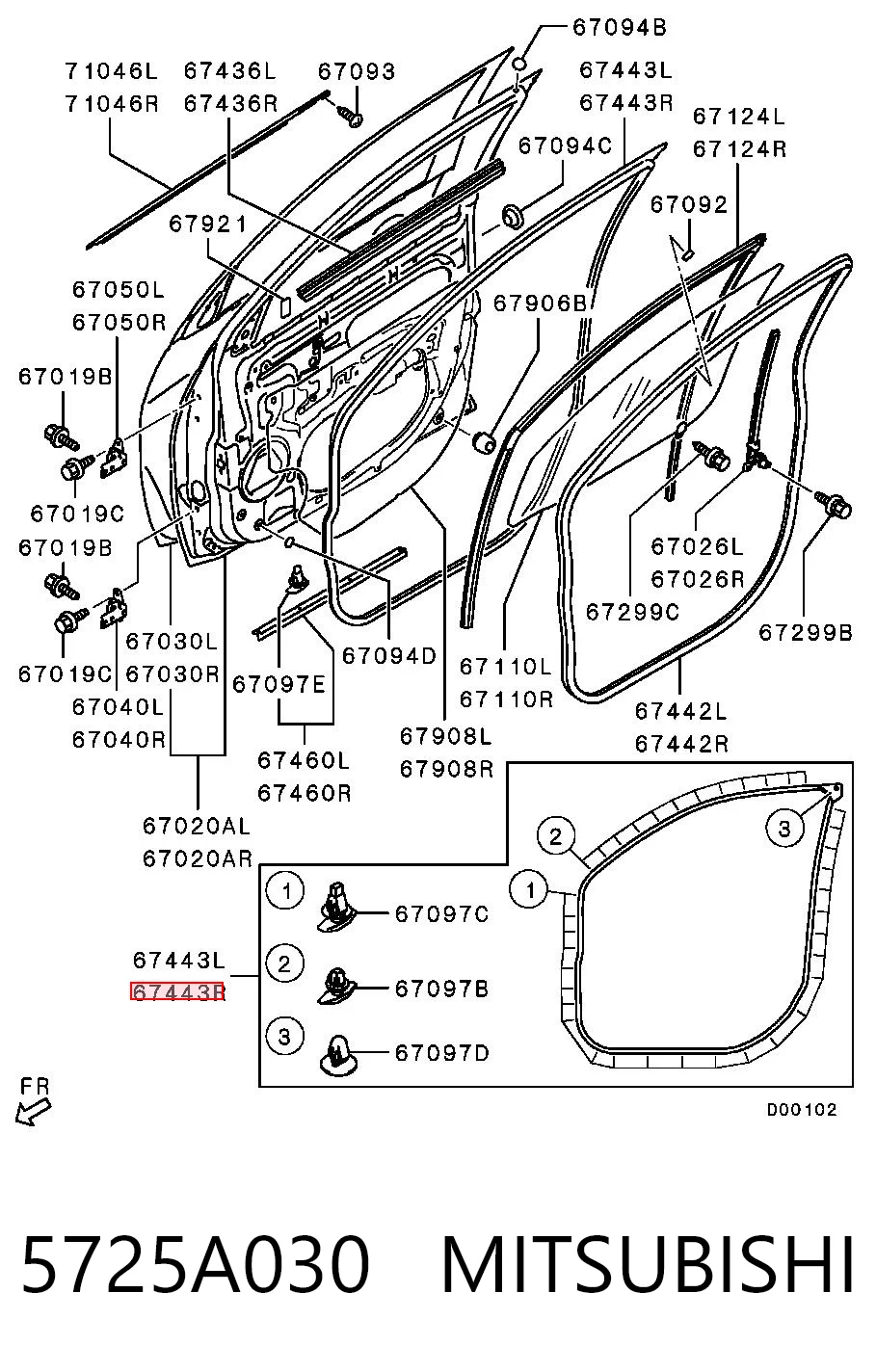 5725A030 Mitsubishi Уплотнитель двери передней, правой (на двери)