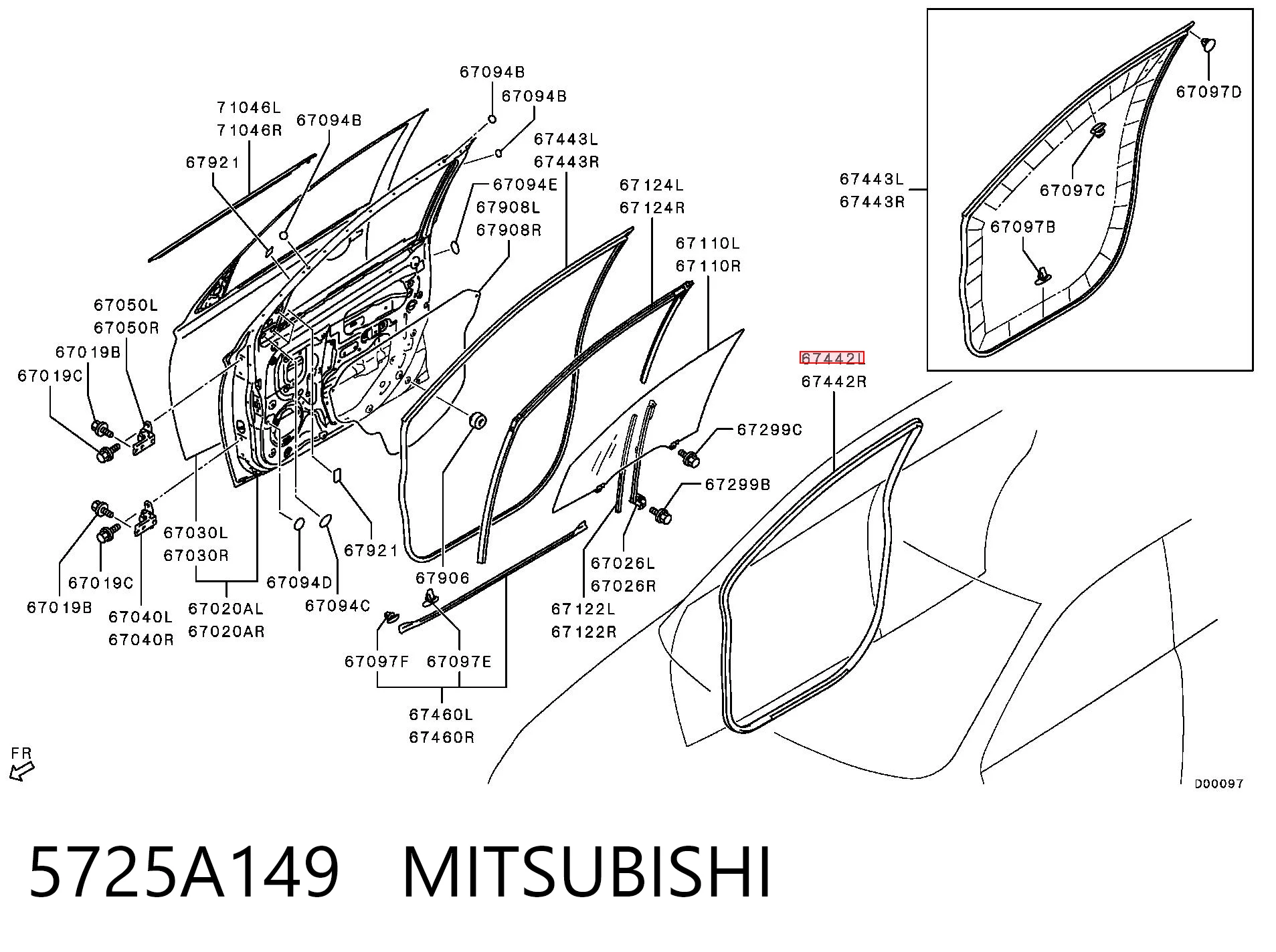 5725A149 Mitsubishi Прокладка двери передней, левой (на кузове)