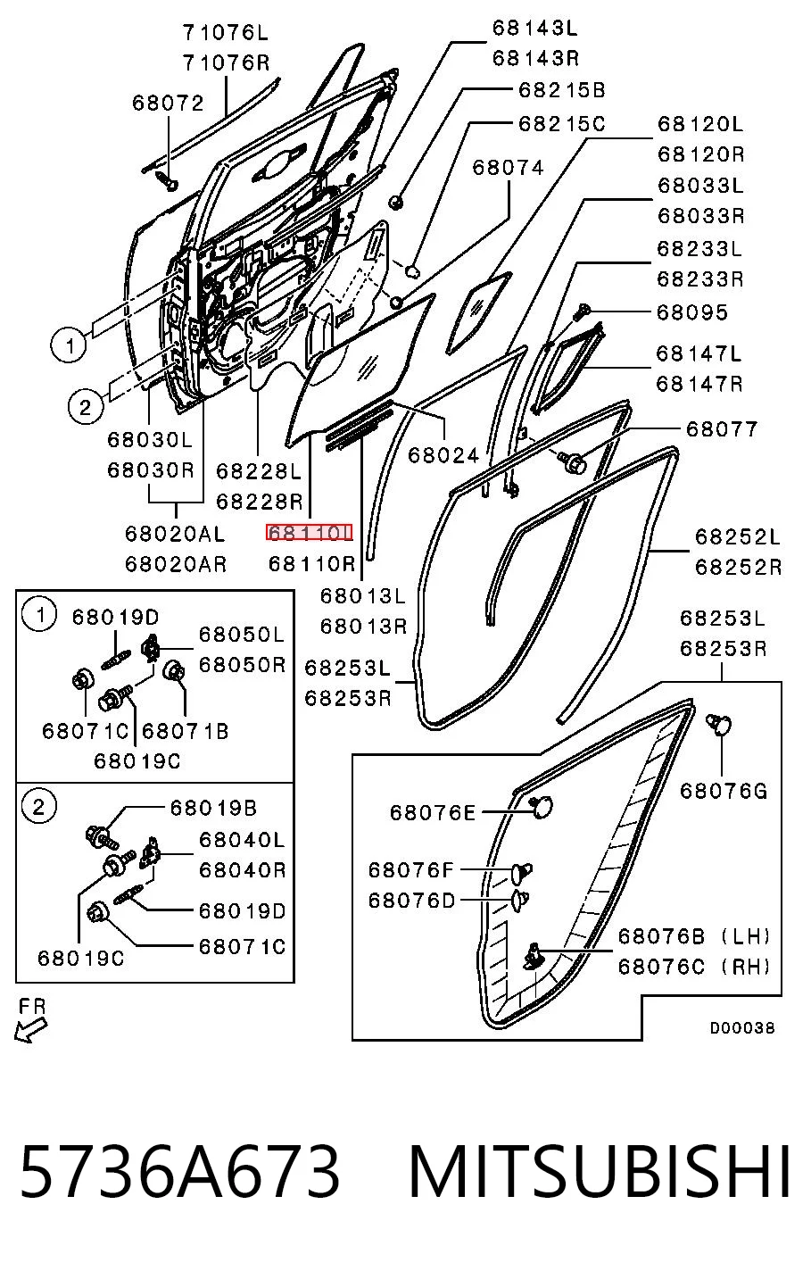 5736A673 Chrysler Стекло двери задней левой