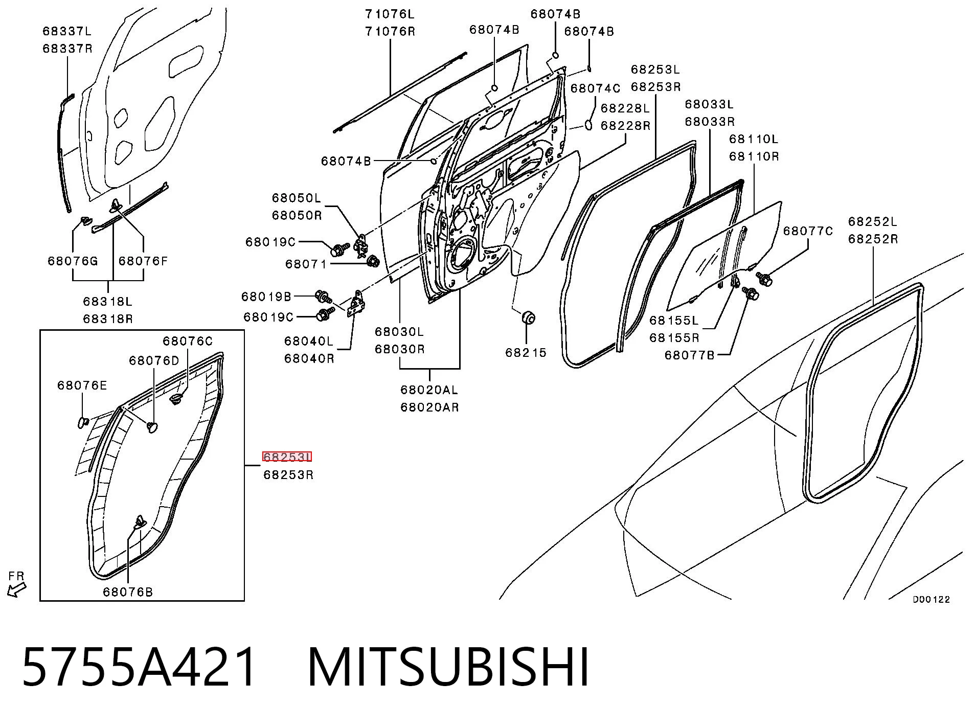 5755A421 Mitsubishi Прокладка двери задней, левой (на двери)