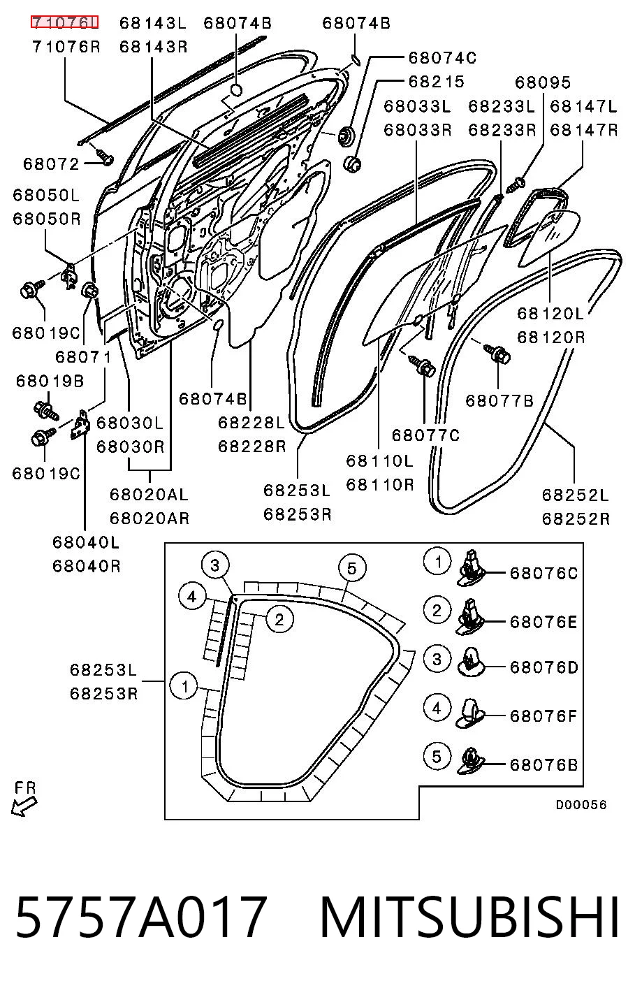 5757A017 Mitsubishi Молдинг опускного стекла двери задней, левой