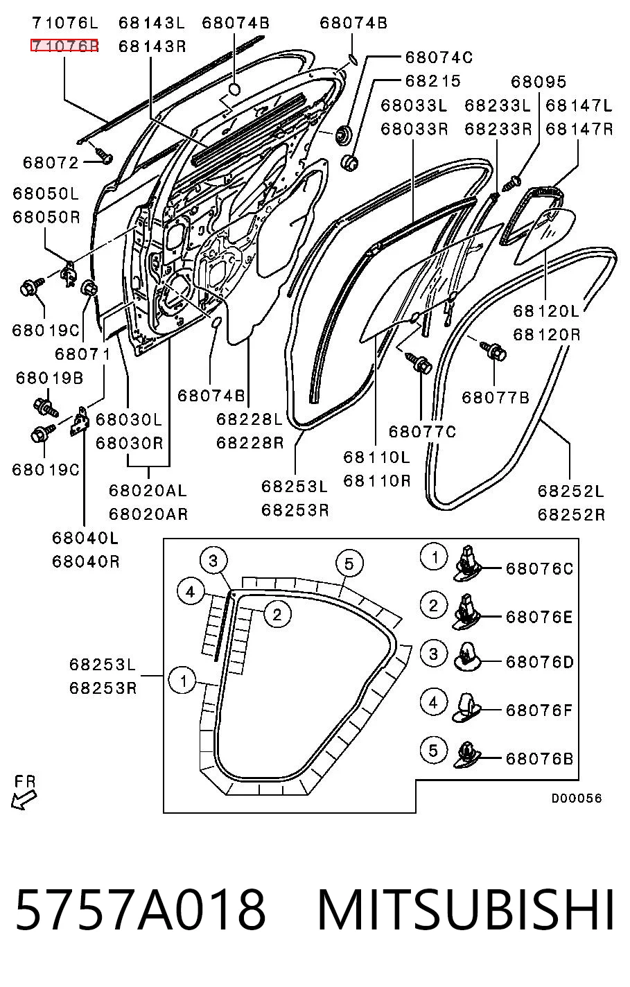 5757A018 Mitsubishi Молдинг опускного стекла нижний, двери задней, правой