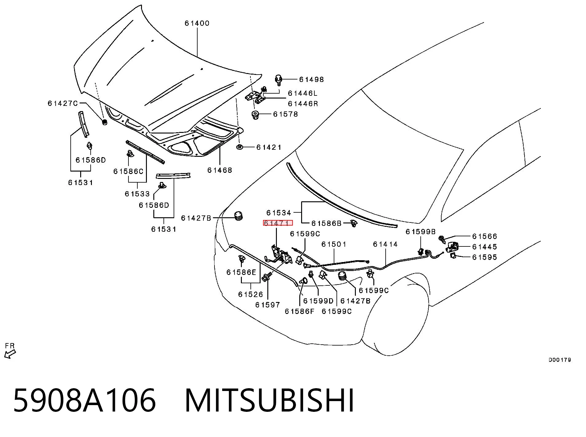 Запор капота (замок и привод замка капота) на Mitsubishi Outlander III GF, GG
