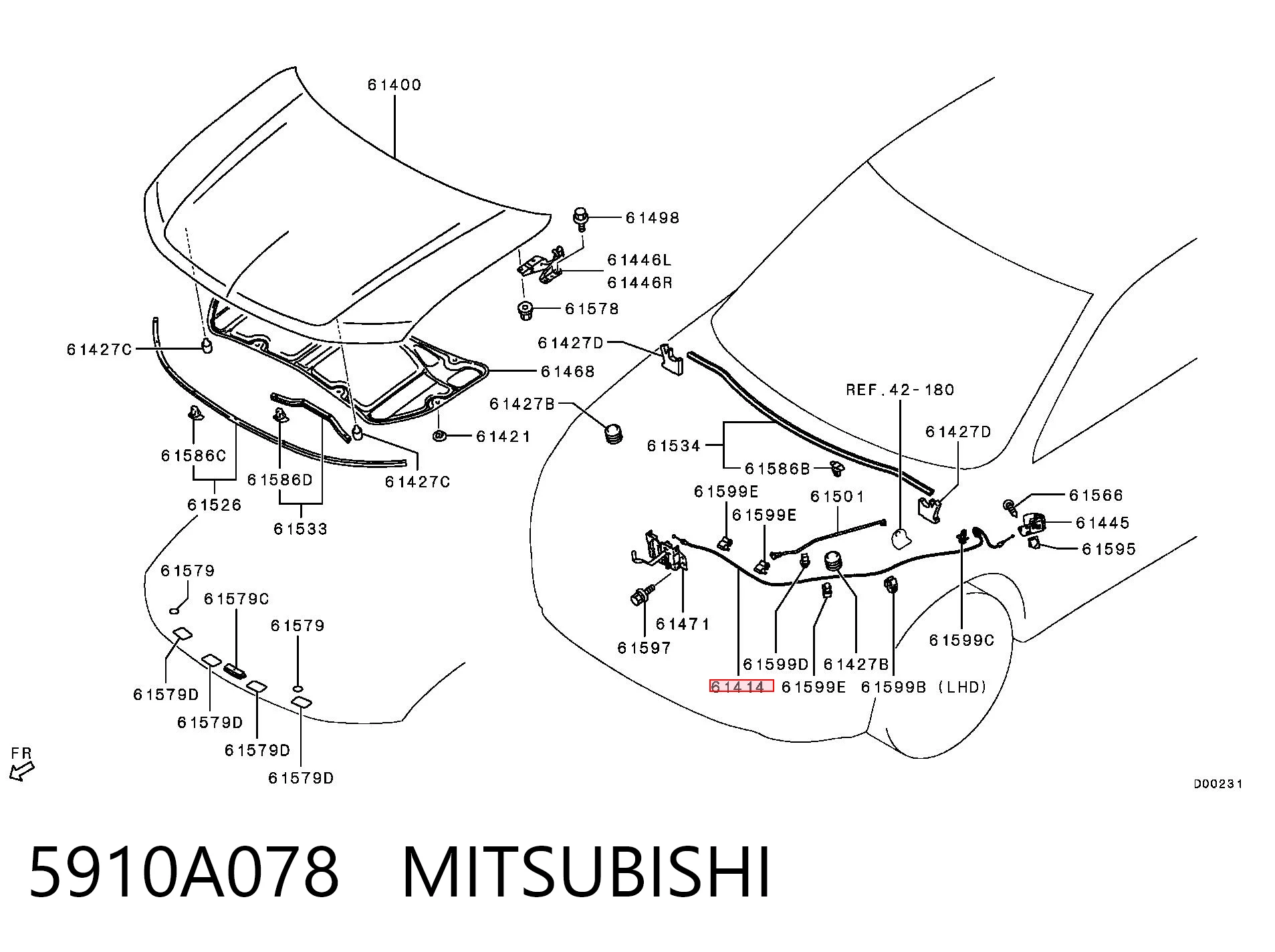 5910A078 Mitsubishi Трос открытия капота